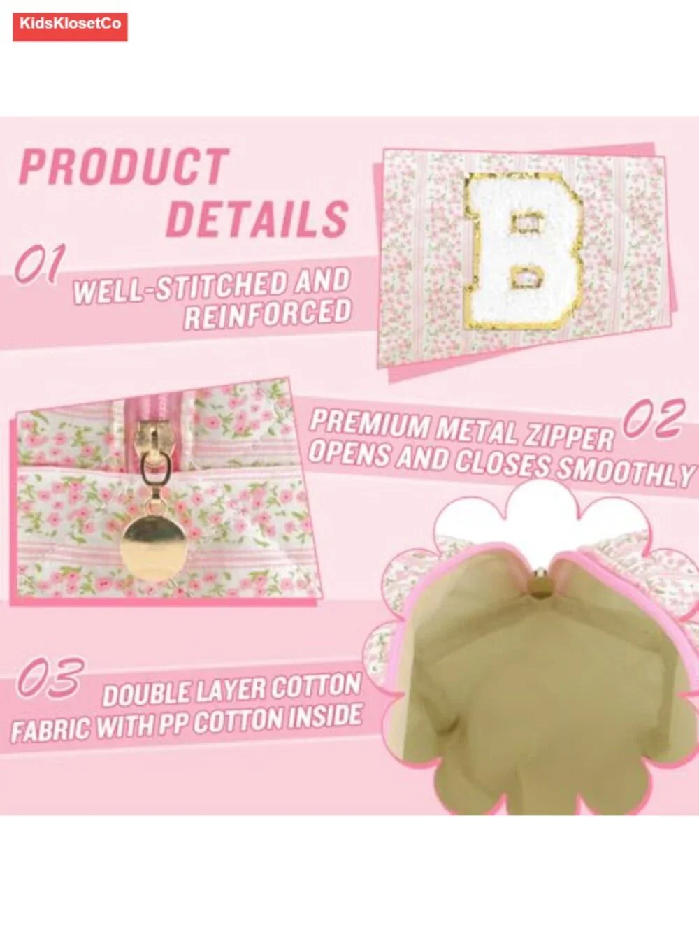 Personalized Quilted Cosmetic Bag, Puffy Monogrammed Makeup Pouch, Floral